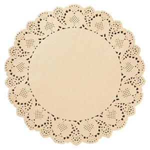 250 Pack Round Paper Placemats for Cakes, Desserts, Light Brown Doilies for Food, Formal Events (12 In)