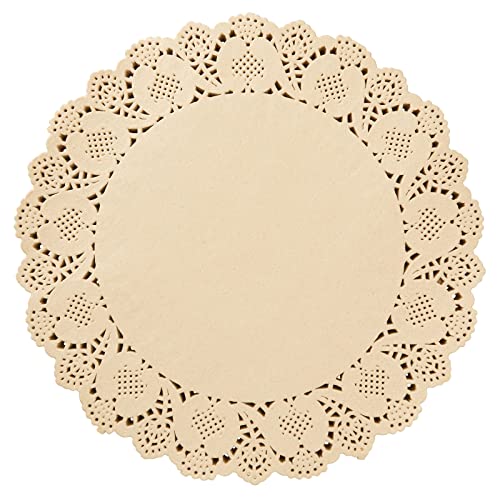 250 Pack Round Paper Placemats for Cakes, Desserts, Light Brown Doilies for Food, Formal Events (12 In)