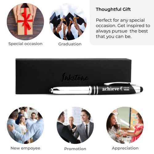 Inkstone Achieve Your Dreams Engraved Gift Pen with LED Light and Stylus Tip Inspirational Achievement Encouragement Business Gift