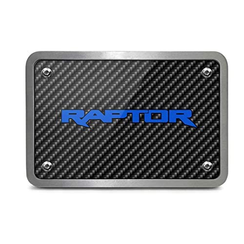 iPick Image Made for Ford F150 Raptor 2017 to 2018 in Blue Black Carbon Fiber Texture Plate Billet Aluminum 2 inch Tow Hitch Cover
