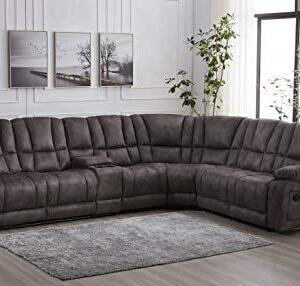 Betsy Furniture Large Microfiber Reclining Sectional Living Room Sofa in Grey 8019 [Left or Right]