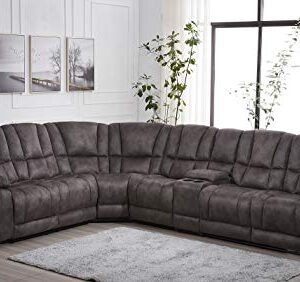 Betsy Furniture Large Microfiber Reclining Sectional Living Room Sofa in Grey 8019 [Left or Right]