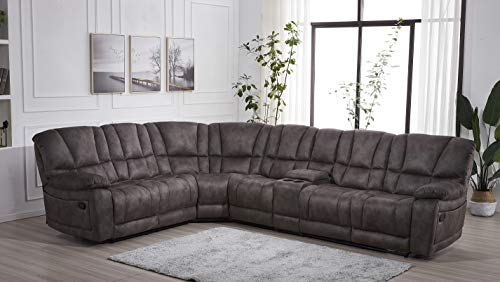 Betsy Furniture Large Microfiber Reclining Sectional Living Room Sofa in Grey 8019 [Left or Right]