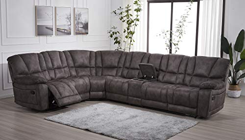 Betsy Furniture Large Microfiber Reclining Sectional Living Room Sofa in Grey 8019 [Left or Right]