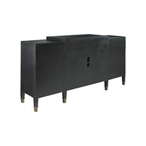 Madison Park Lyle Media Console Cabinet - Modern Luxe, Mirrored Door with Metal Hardware Buffet/Sideboard Living Room Furniture, Black