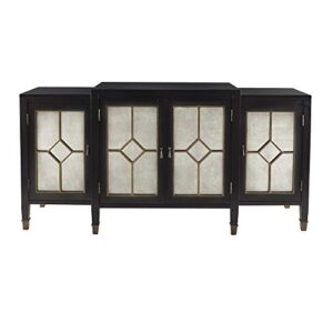 Madison Park Lyle Media Console Cabinet - Modern Luxe, Mirrored Door with Metal Hardware Buffet/Sideboard Living Room Furniture, Black