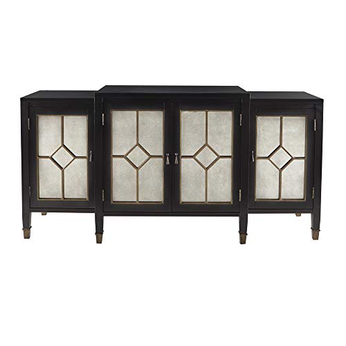 Madison Park Lyle Media Console Cabinet - Modern Luxe, Mirrored Door with Metal Hardware Buffet/Sideboard Living Room Furniture, Black