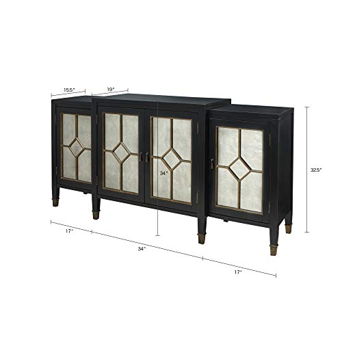 Madison Park Lyle Media Console Cabinet - Modern Luxe, Mirrored Door with Metal Hardware Buffet/Sideboard Living Room Furniture, Black