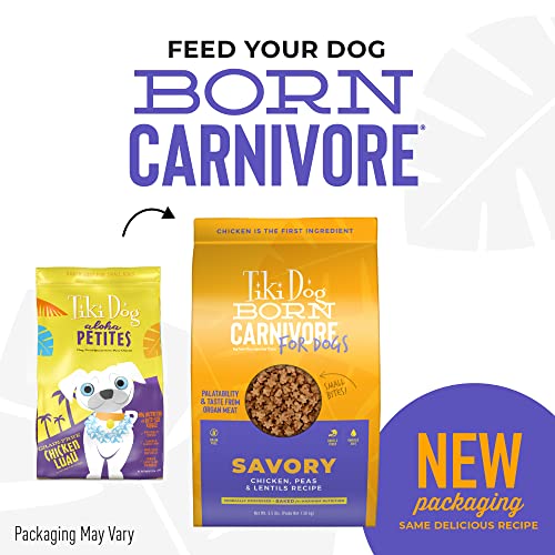 Tiki Dog Born Carnivore for Dogs, Savory Chicken, Peas & Lentils Recipe, Grain Free Baked Kibble for Maximum Nutrition, For Adult Dogs and All Size Breed Dogs, 3.5 lbs Bag