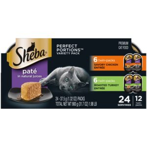 sheba perfect portions variety pack savory chicken and roasted turkey entrees wet cat food, 2.64 oz., count of 12
