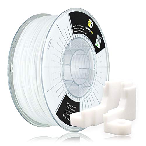 SUPPLY3D 1.75mm White ABS 3D Printer Filament 1kg Spool (2.2lbs), Accuracy +/- 0.03 MM, White