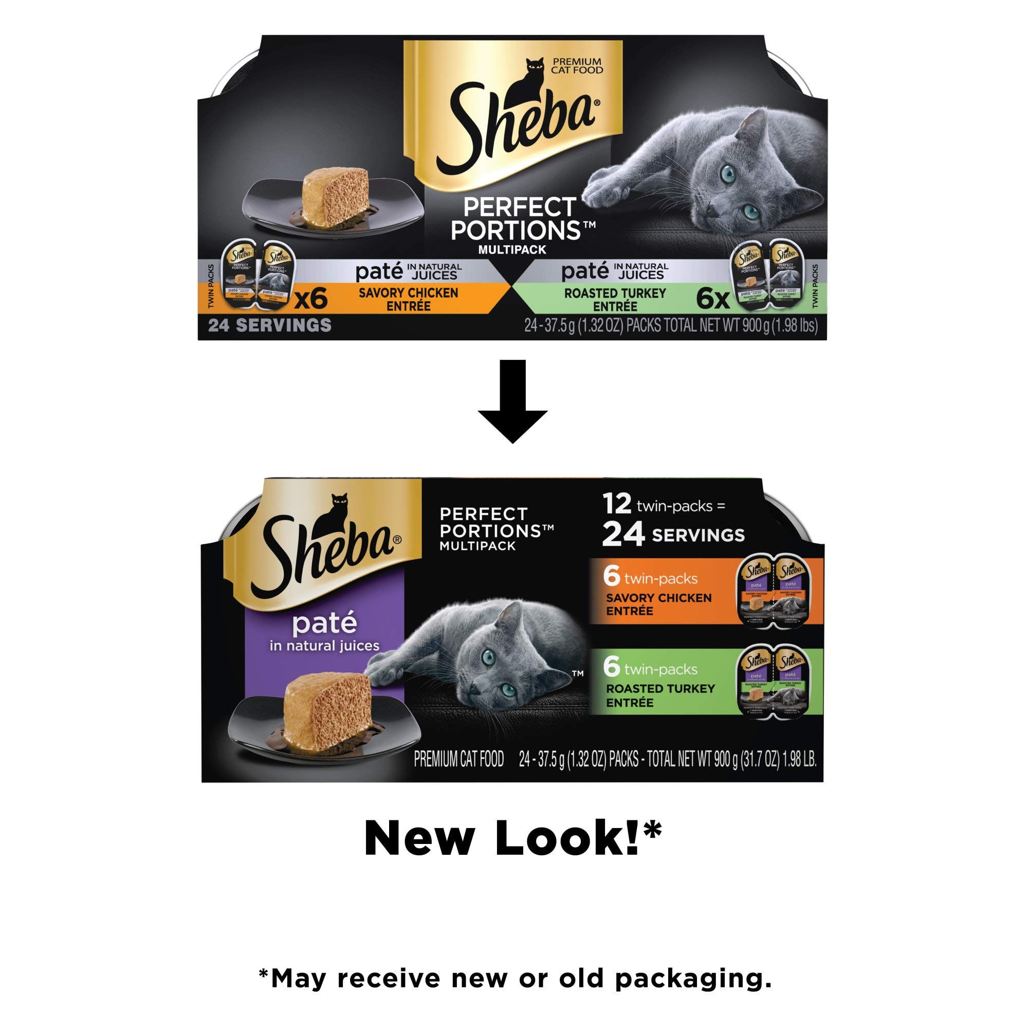 Sheba Perfect Portions Variety Pack Savory Chicken and Roasted Turkey Entrees Wet Cat Food, 2.64 oz., Count of 12