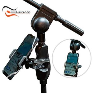 Crescendo CR-30 SlimClip Mic Stand Phone Holder, iPhone Clamp Mount, Pole Phone Mount, Microphone, Music, or Drum Stand - for iPhone, Samsung Galaxy or Note, Pixel, Any Smartphone