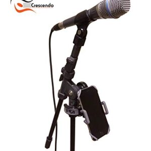 Crescendo CR-30 SlimClip Mic Stand Phone Holder, iPhone Clamp Mount, Pole Phone Mount, Microphone, Music, or Drum Stand - for iPhone, Samsung Galaxy or Note, Pixel, Any Smartphone