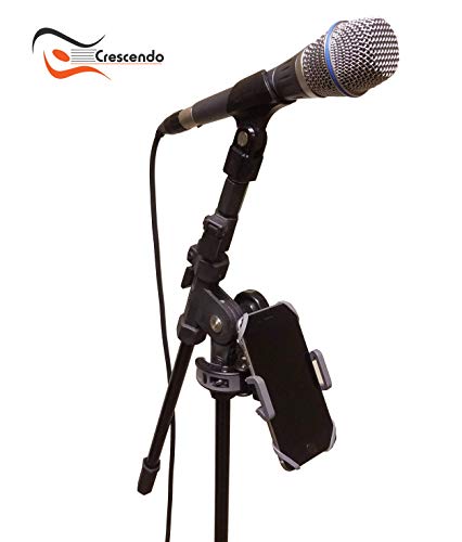 Crescendo CR-30 SlimClip Mic Stand Phone Holder, iPhone Clamp Mount, Pole Phone Mount, Microphone, Music, or Drum Stand - for iPhone, Samsung Galaxy or Note, Pixel, Any Smartphone