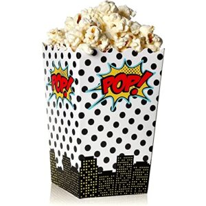 100 pack bulk comic book-styled 20oz mini popcorn boxes for halloween, movie nights, party supplies (3.3 x 5.6 x 3.3 in)
