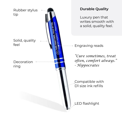 Medical Gift Pen with Inspirational Quote - "Cure Sometimes, Treat Often, Comfort Always. - Hippocrates" - Engraved Pen with Light and Stylus - Gifts for Doctors Nurses Medical Assistants
