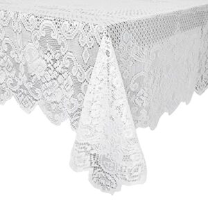 juvale white lace tablecloth for rectangular tables, vintage style wedding table cloths for reception, baby shower, birthday party, formal dining, dinner parties (60 x 97 inches)