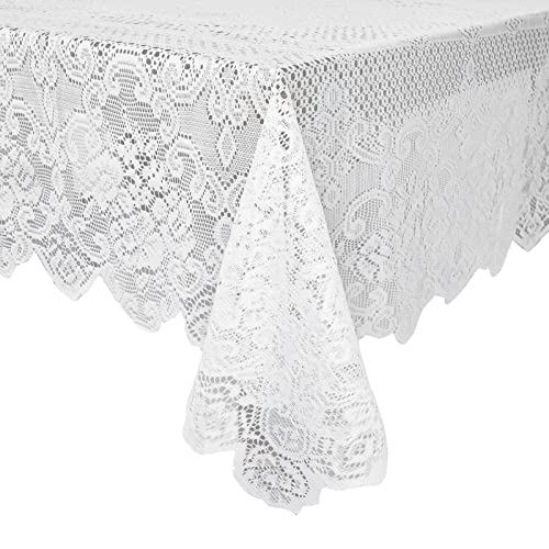 Juvale White Lace Tablecloth for Rectangular Tables, Vintage Style Wedding Table Cloths for Reception, Baby Shower, Birthday Party, Formal Dining, Dinner Parties (60 x 97 Inches)