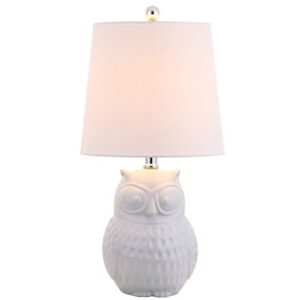 jonathan y jyl1026a hoot 20.5" ceramic mini led table lamp, cottage, transitional, modern, elegant, office, living room, family room, dining room, bedroom, hallway, foyer, white owl