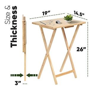 PJ Wood Folding TV Tray Table & Snack Table with Storage Rack, Natural - 5 Piece Set