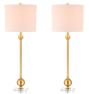 jonathan y jyl2010a-set2 set of 2 table lamps hollis 34" metal led table lamp modern contemporary glam bedside desk nightstand lamp for bedroom living room office college bookcase, brass