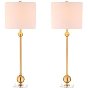 JONATHAN Y JYL2010A-SET2 Set of 2 Table Lamps Hollis 34" Metal LED Table Lamp Modern Contemporary Glam Bedside Desk Nightstand Lamp for Bedroom Living Room Office College Bookcase, Brass