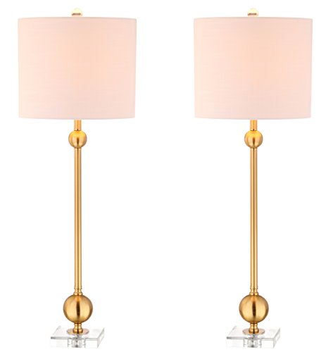 JONATHAN Y JYL2010A-SET2 Set of 2 Table Lamps Hollis 34" Metal LED Table Lamp Modern Contemporary Glam Bedside Desk Nightstand Lamp for Bedroom Living Room Office College Bookcase, Brass