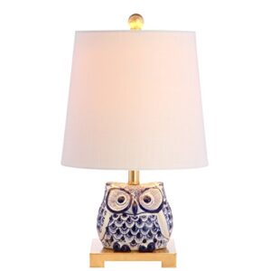 jonathan y jyl3014a justina 16" ceramic mini led table lamp cottage,transitional for bedroom, living room, office, college dorm, coffee table, bookcase, blue/white