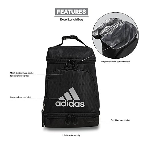 adidas Excel Insulated Lunch Bag, Jersey Onix Grey/Black, One Size