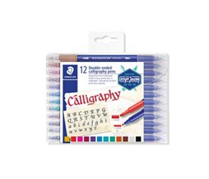 staedtler double-ended calligraphy pen pack of 12 assorted colours, model: 3005 tb12 st