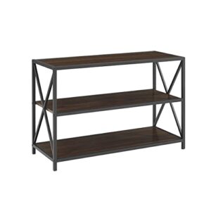 walker edison 2 tier open shelf industrial wood metal bookcase tall bookshelf home office storage, 40 inch, dark walnut