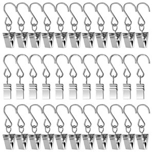 50pcs curtain clips with s hooks for hanging party string lights outdoor wire holders clamp hangers gutter hooks, stainless steel silver