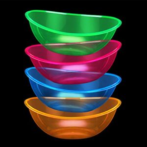 set of 4 - oval plastic contoured serving neon bowls, party snack or salad bowl, 80-ounce, assorted colors,