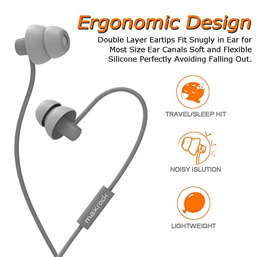 MAXROCK Sleeping Headphones, in-Ear Soundproof Earplug Soft Earbuds with Mic Noise Cancelling Sleep Earphones Earpods for Side Sleeper, Insomnia, Snoring, Air Travel, Bedtime Listening… (Gray)