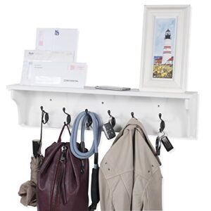 brightmaison mante entryway organizer with key holder and coat rack, 6 hooks for hanging face masks, 30" wood white