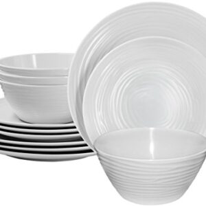 Parhoma White Melamine Plastic Home Dinnerware Set, 12-Piece Service for 4