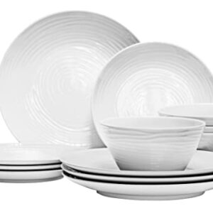 Parhoma White Melamine Plastic Home Dinnerware Set, 12-Piece Service for 4