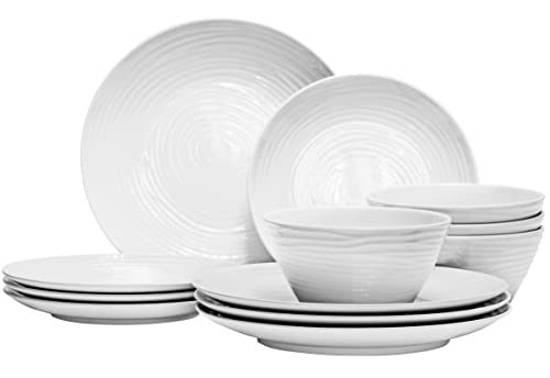 Parhoma White Melamine Plastic Home Dinnerware Set, 12-Piece Service for 4