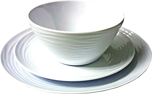 Parhoma White Melamine Plastic Home Dinnerware Set, 12-Piece Service for 4