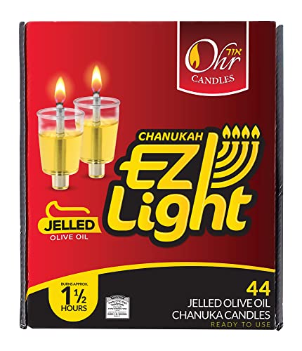 Ohr Candles E-Z Light 44 Jelled Olive Oil Chanukah Candles Jelled Prefilled Olive Oil (1.5 Hour)