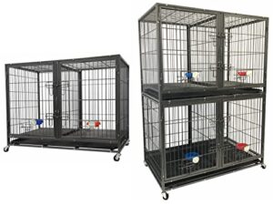 go pet club 44" heavy duty stackable cat dog pet metal crate kennels outdoor and indoor with divider and water bowls, large