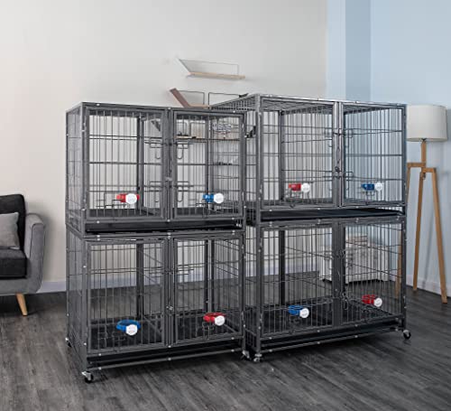 Go Pet Club 44" Heavy Duty Stackable Cat Dog Pet Metal Crate Kennels Outdoor and Indoor with Divider and Water Bowls, Large