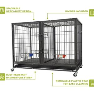 Go Pet Club 44" Heavy Duty Stackable Cat Dog Pet Metal Crate Kennels Outdoor and Indoor with Divider and Water Bowls, Large