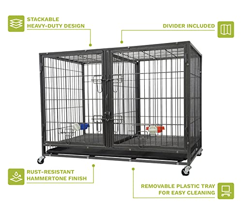 Go Pet Club 44" Heavy Duty Stackable Cat Dog Pet Metal Crate Kennels Outdoor and Indoor with Divider and Water Bowls, Large