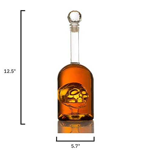 Skull Decanter in Bottler Skull Head by The Wine Savant 750ml, Skull Bottle Skull Face Enlarges with Whiskey, Tequila, Bourbon Scotch or Rum - Great Gift for Any Bar!