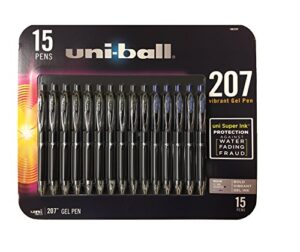 uni-ball signo 207 retractable gel pens, medium point, black and blue ink, 15 count