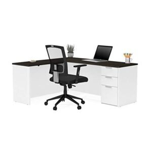 bestar pro-concept plus l-shaped desk with pedestal, white & deep grey