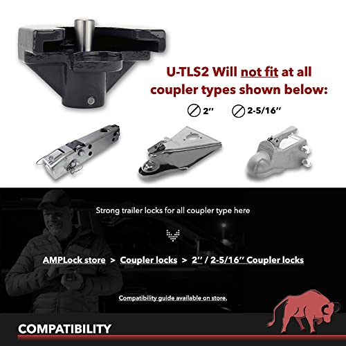 AMPLOCK U-TLS2 : 2'' RV Lock/Trailer Coupler Lock/Boat Trailer Lock (fits on Specific 2 inches Coupler only)