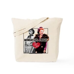 cafepress i love lucy monday vs. friday tote bag natural canvas tote bag, reusable shopping bag